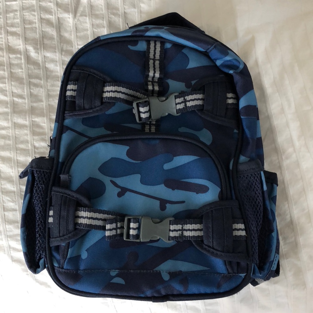 Boys blue camo pre-K pottery barn kids backpack